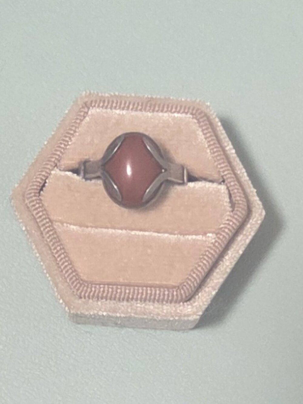 Vintage Sterling Silver Oval Red Carnelian Ring - 6.5